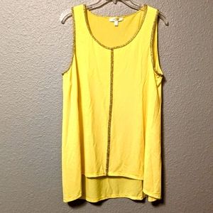 Spence Sleeveless Yellow Top Gold Embellishments Hi Low Sz. XL